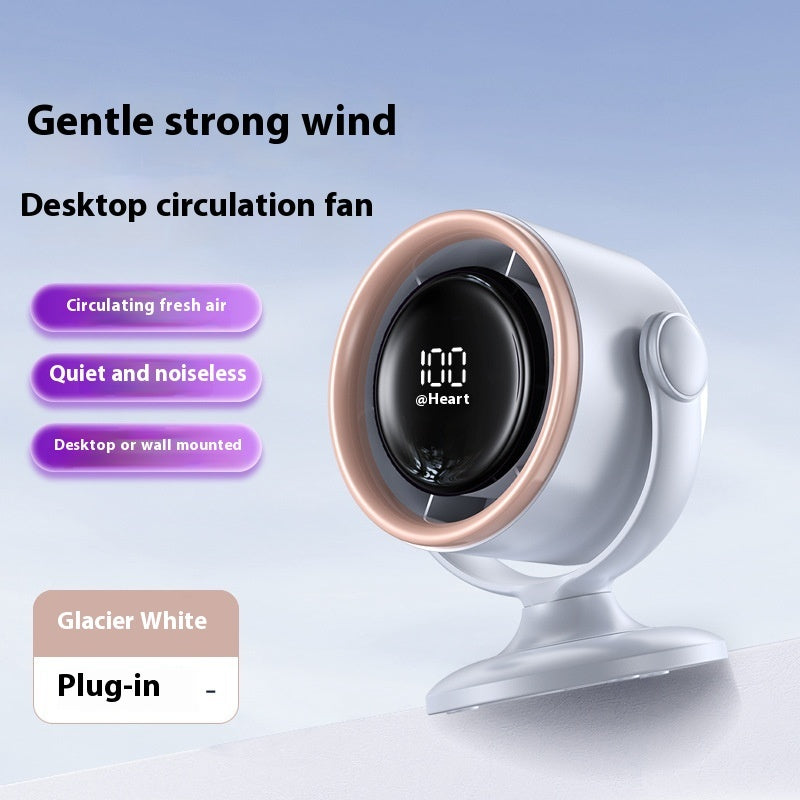 Desktop Fan with Digital Display, Wall-Mounted, Rechargeable.