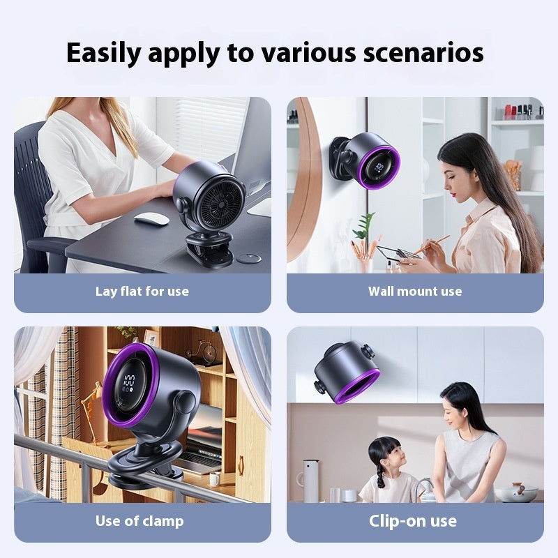 Desktop Fan with Digital Display, Wall-Mounted, Rechargeable.