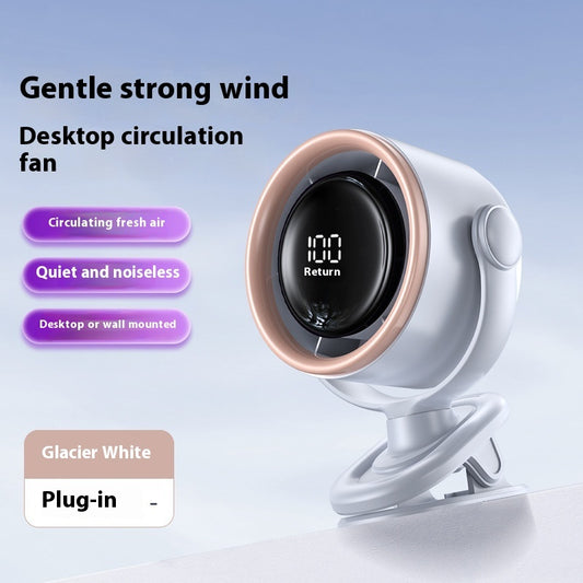 Desktop Fan with Digital Display, Wall-Mounted, Rechargeable.