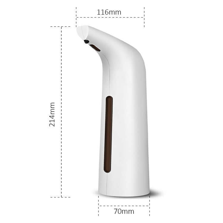 Touchless automatic induction liquid dispenser with dimensions 214x70x116mm, ideal for hygiene and convenience.