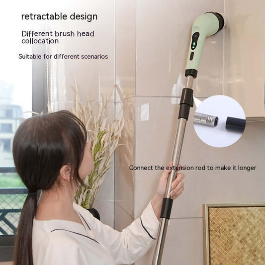 Retractable handheld brush for cleaning with interchangeable heads, suitable for various surfaces and scenarios.