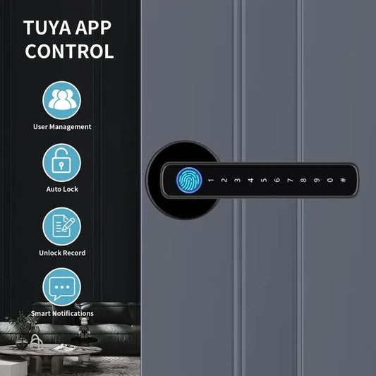Tuya Smart Fingerprint Door Lock with App Control and Key, Biometric Door Handle.