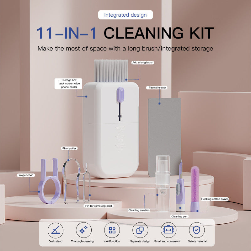 Portable 11-in-1 Multifunctional Cleaning Kit for Computer Keyboards Phone Screens, and Earphones