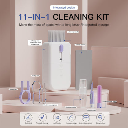Portable 11-in-1 Multifunctional Cleaning Kit for Computer Keyboards Phone Screens, and Earphones