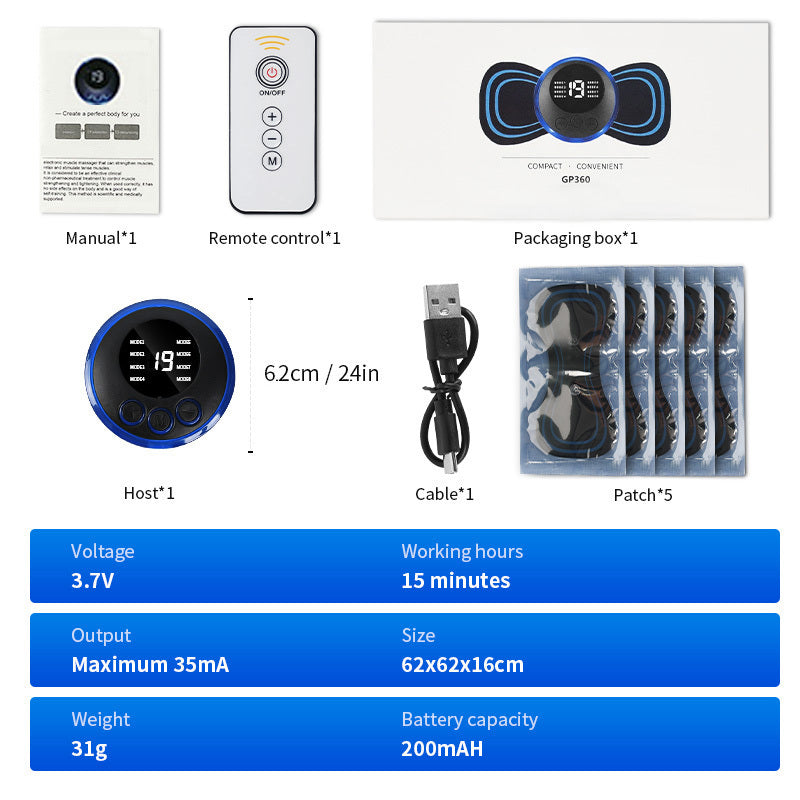 Mini Massage Patch for Cervical Relief, Shoulder and Neck Massager, EMS Portable Pulse Smart Massage Device with 8 Modes and 19 Gears.