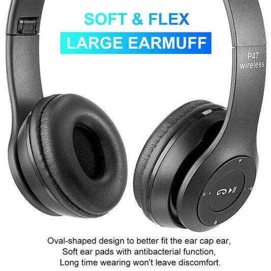 P47 Foldable Wireless Bluetooth Stereo FM Over Ear Headphones