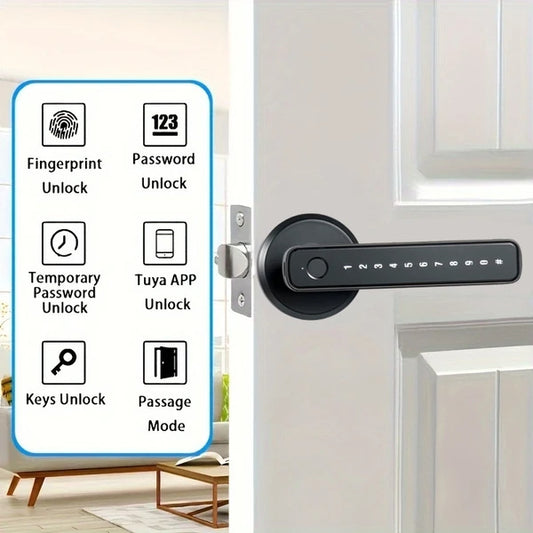 Tuya Smart Fingerprint Door Lock with App Control and Key, Biometric Door Handle.
